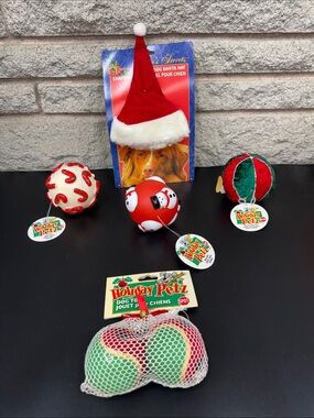 Holiday Petz Red Santa Hat & Red Holiday Dog Toy Set